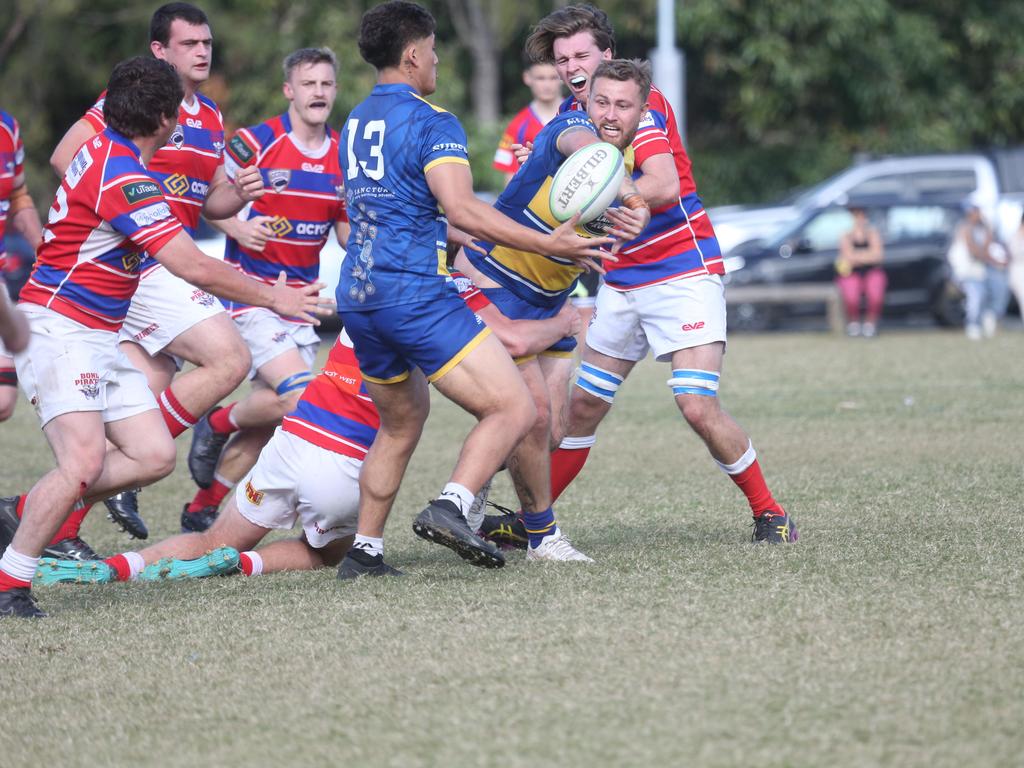 GCDRU round 13 seniors - 2nd grade. Bond Pirates vs. GC Eagles. Lachlan Medcraft. 14 July 2024 Miami Picture by Richard Gosling