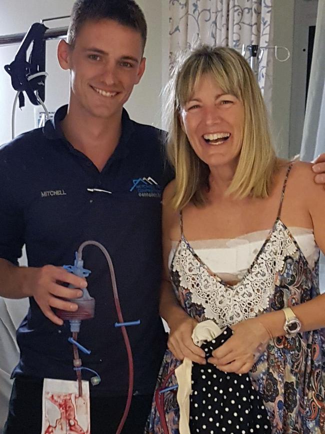 Mitchell Fry helps his mum, Tiana Fry, get around after her surgery on October 11, 2018. Contributed