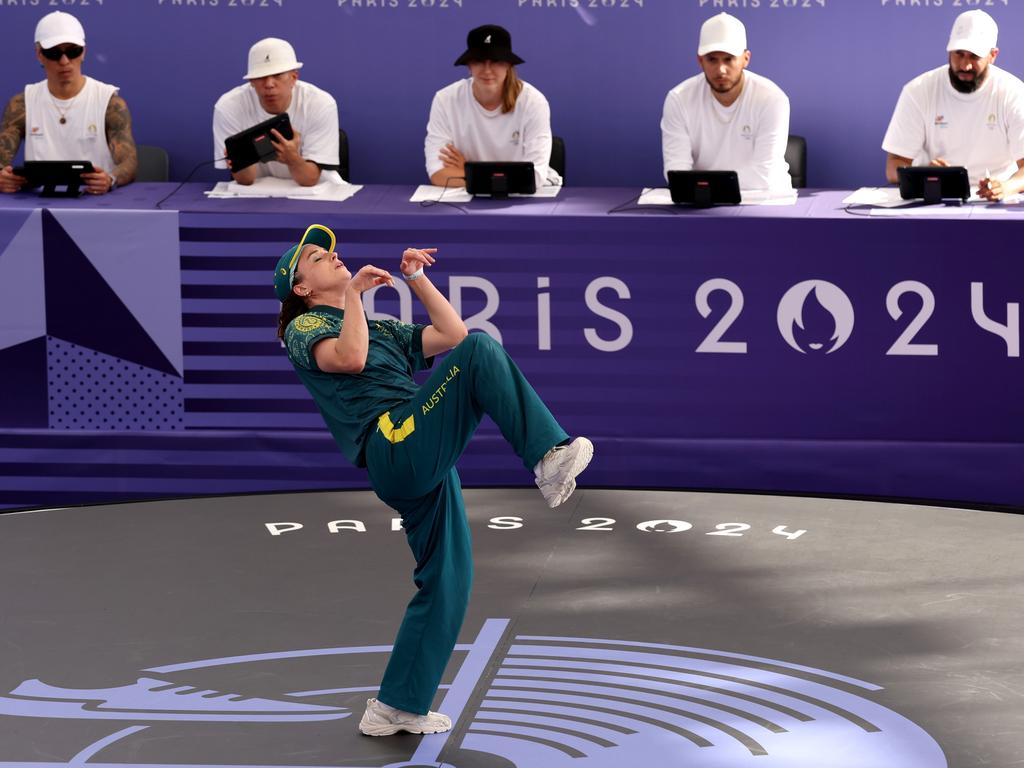 Raygun during the B-Girls round robin at the Paris Olympic Games. Picture: Ezra Shaw/Getty Images