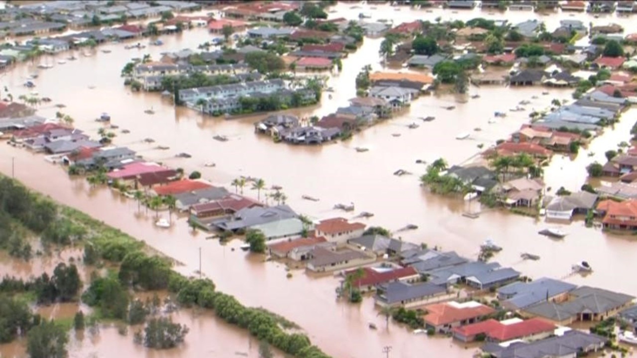 Businesses, homes and highways have been inundated with water as Ballina residents evacuated from rising flood waters on Wednesday morning Picture: Channel 7