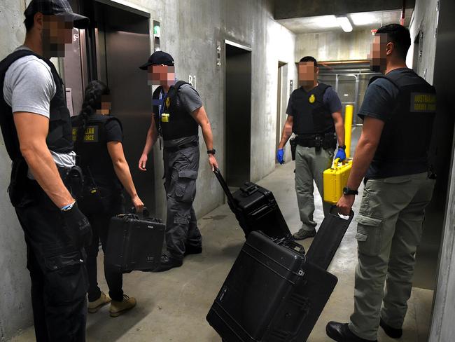 Australian Border Force after a dawn raid to hit a syndicate responsible for importing illegal tobacco into the country. Picture: Nicole Garmston