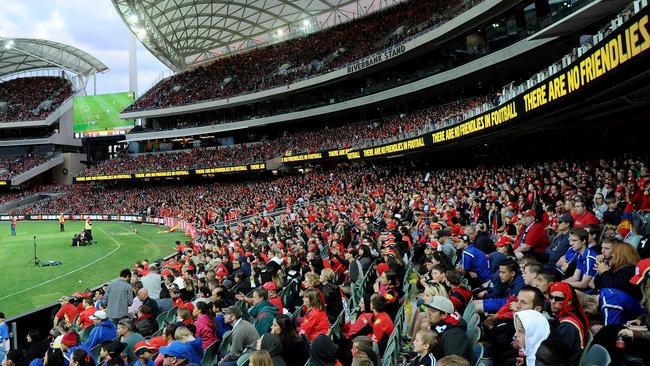 The crowd at Adelaide Oval for the 2016 A-League Grand Final. Picture: Keryn Stevens