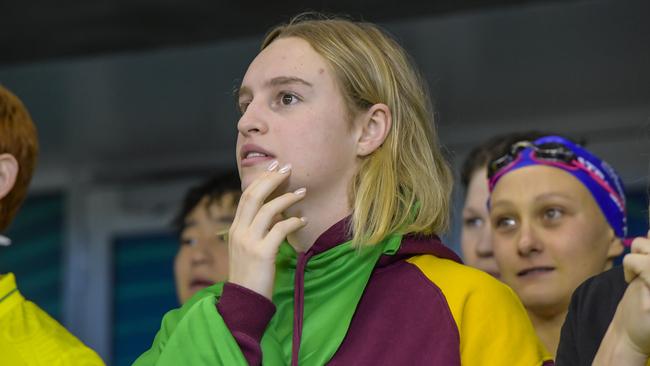 Fans gather and cheer on Kyle Chalmers at the SA Aquatic and Leisure Centre. Picture: Roy VanDerVegt