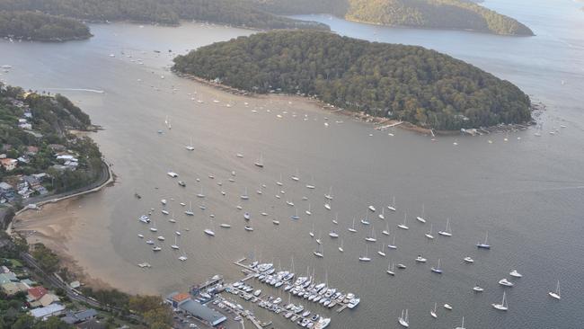 An aerial photo of Scotland Island and Church Point.