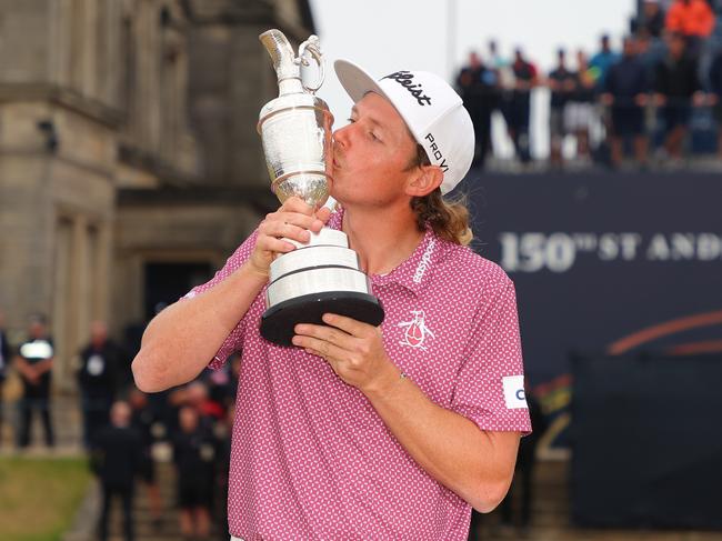 ST ANDREWS, SCOTLAND - JULY 17: Cameron Smith of Australia celebrates with The Claret Jug during Day Four of The 150th Open at St Andrews Old Course on July 17, 2022 in St Andrews, Scotland. (Photo by Kevin C. Cox/Getty Images)