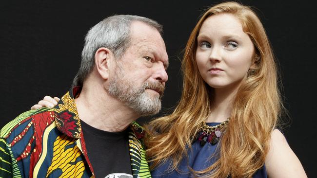 Former Monty Python star Terry Gilliam with British model and actress Lily Cole in Paris. Picture: AP