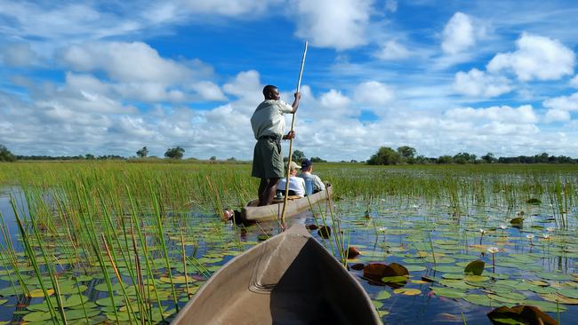 Touring the Okavango Delta in Botswana by canoe.