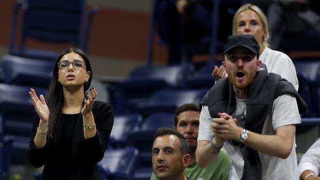 Costeen Hatzi, partner of Nick Kyrgios, trainer Will Maher and manager Daniel Horsfall