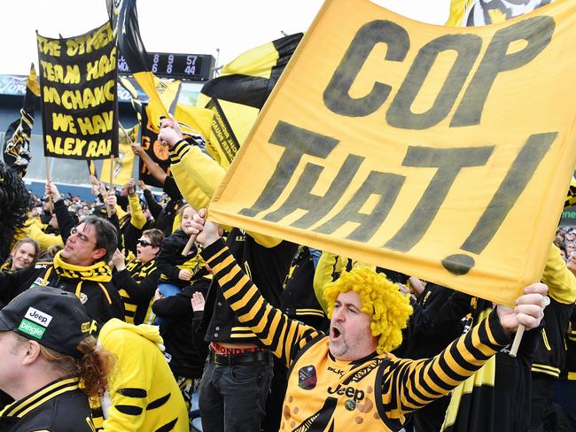 Loyal Richmond fans cheer on the team. Picture: Jake Nowakowski