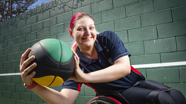 Wheelchair basketballer Charlotte Barber has her sights set on representing Australia. Picture: Kevin Farmer