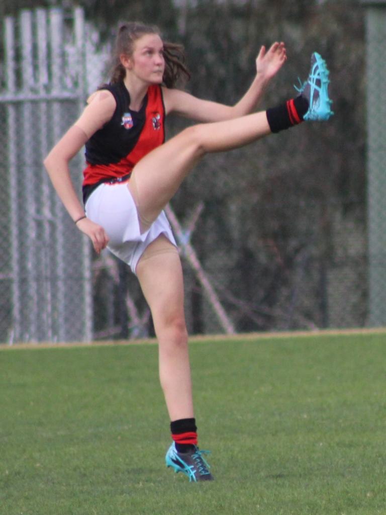 SA Little Legend Tiarna Anderson, 17, has just marked her 100th game with Tea Tree Gully Football Club and is described by her nominator as a ‘a standout’ in her U17.5 girls' footy team. We’re told she consistently leads her less experienced team by example, ‘displaying an impressive range of skills each time she runs out on the field. Tiarna puts in 110 per cent and is always encouraging her team members and supporting them ... her determination and positivity continues to shine, despite the score. She really is an inspiration to her team’. Picture: Supplied.