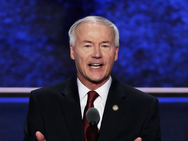 (FILES) This file photo taken on July 18, 2016 shows Gov. Asa Hutchinson (R-AR)  on the second day of the Republican National Convention  at the Quicken Loans Arena in Cleveland, Ohio.  The Arkansas Supreme Court on March 16, 2017 rejected an appeal from one of eight inmates facing execution next month, as the state rushes to move forward before the expiration date of one of the drugs used to put them to death. The seven-member panel, by a 4-3 vote, declined to take up the case of Jason McGehee, who was convicted and sentenced to death for the 1996 kidnapping and murder of a teenager. The court did not offer an explanation for its ruling. Asa Hutchinson, the Republican governor of the conservative southern state, has sparked controversy by announcing that the state plans to execute McGehee and seven other death row inmates over a 10-day period in April.  / AFP PHOTO / GETTY IMAGES NORTH AMERICA / ALEX WONG