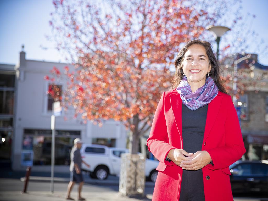 Labor senator Lisa Singh voting in North Hobart. Picture: RICHARD JUPE