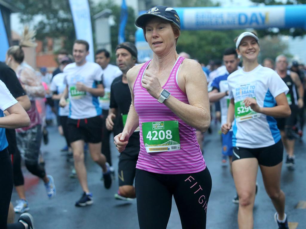 <p>Ruth Johnston in the 10km run at the Sunday Mail Bridge to Brisbane fun Run, Sunday August 26, 2018. (AAP Image/Jono Searle)</p>