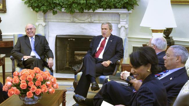 Prime Minister John Howard meets with US President George W Bush and senior members of his administration to discuss Australia–US defence and economic tie. Picture: Michael Jones/Commonwealth of Australia