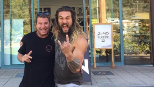 Mark Occhilupo and Jason Momoa at Billabong headquarters at Burleigh. Picture: Instagram.