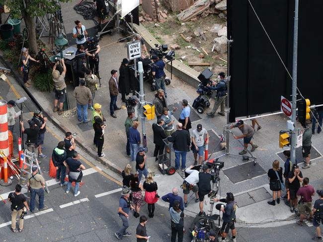 The movie Thor being filmed in the streets of Brisbane. Pic Peter Wallis