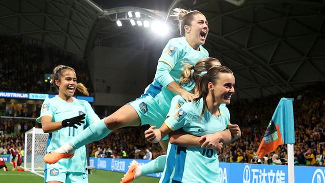 Hayley Raso of the Matildas scores the second goal during the match at Melbourne Rectangular Stadium. Picture: Mark Stewart