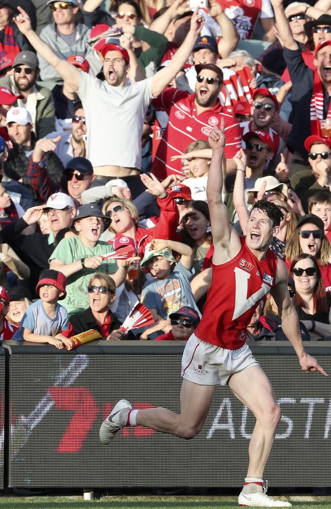 Samuel McInerney celebrates a brilliant goal for North Adelaide in the last quarter. Picture SARAH REED