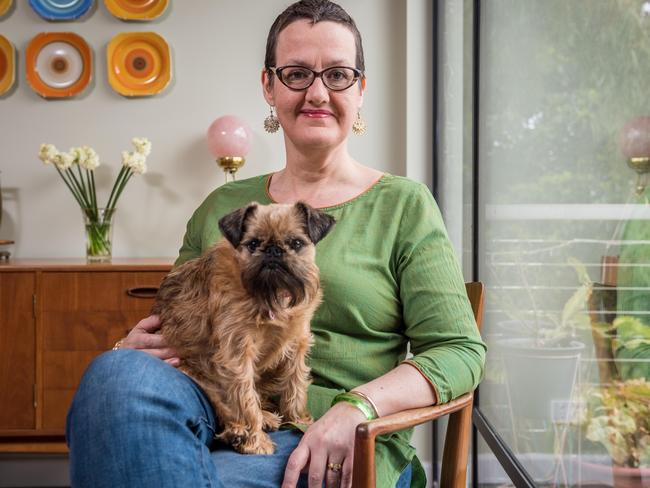 Breast cancer survivor Kate Murray with her dog Shirley. Picture: Jake Nowakowski