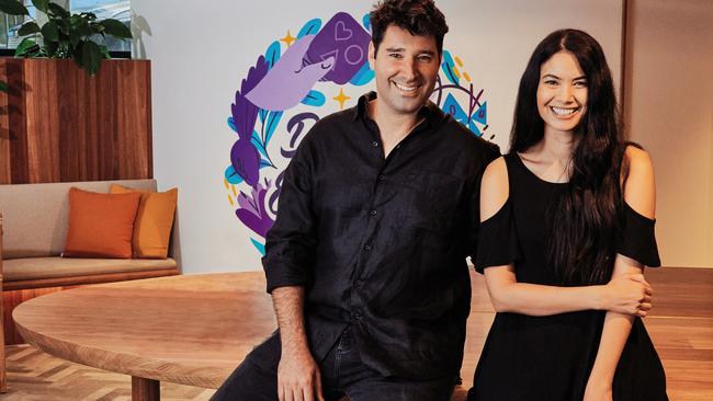 Canva founders Cliff Obrecht and Melanie Perkins round out the top 10 with a combined $10.13bn fortune. Picture: Max Doyle