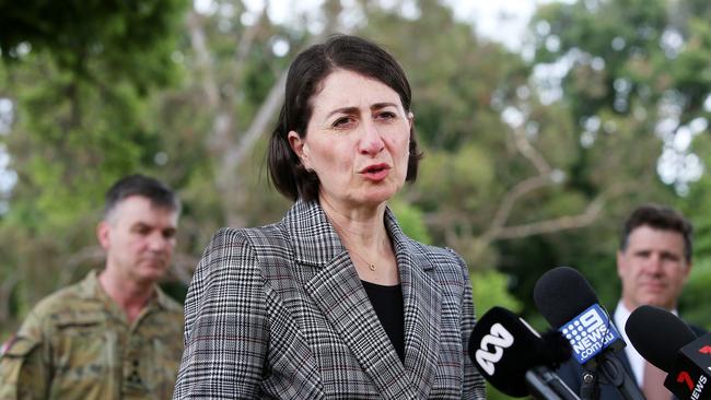 NSW Premier Gladys Berejiklian during a press conference at the Victorian border checkpoint in South Albury on November 22. Picture: Getty