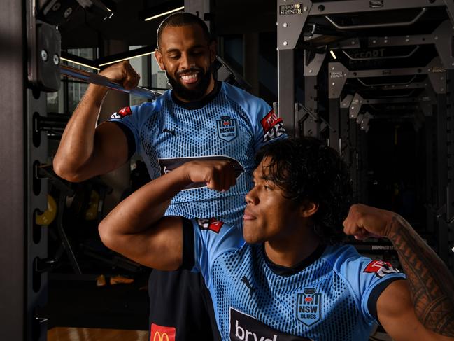 NSW Origin players Josh Addo-Carr and Brian To'o train in the gym before game 1 of the State of Origin. Source: NSW Rugby League