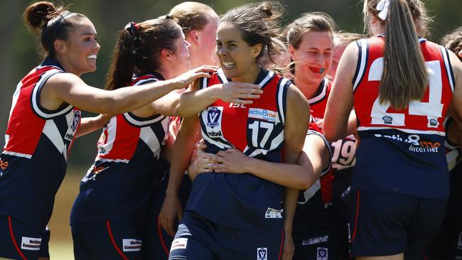 Darebin celebrate a VFLW win earlier this season.