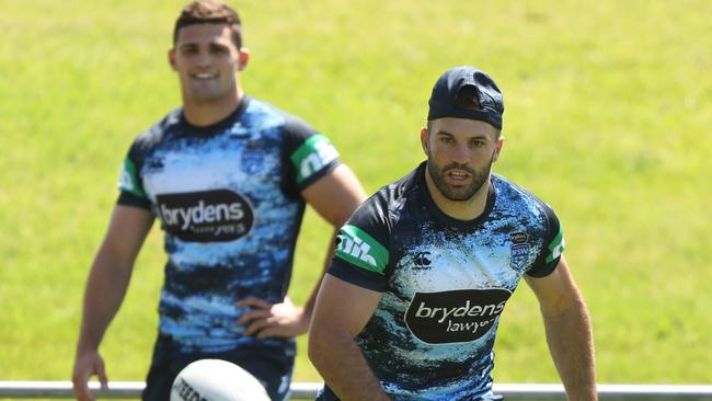 James Tedesco has offered encouragement to underfire halfback Nathan Cleary. Picture: Brett Costello