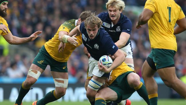 Jonny Gray takes it up to the Australians during the 2015 Rugby World Cup. Picture: Getty Images