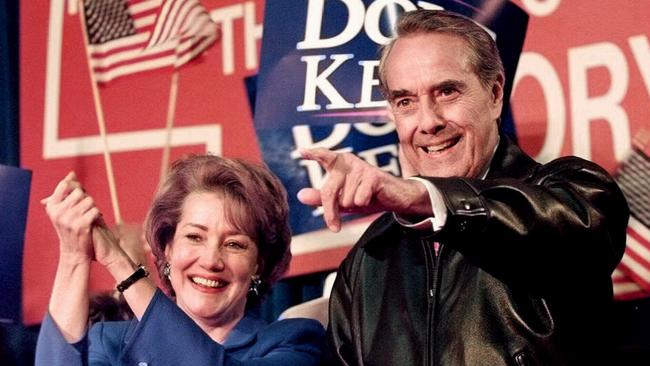 Bob Dole campaigns with his wife Elizabeth in Nebraska in 1996. Picture: AFP