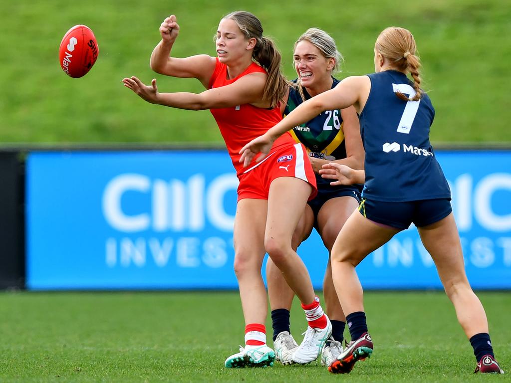 Zoe Hargreaves rounded out the first round when she was taken at pick 20 by Richmond. Another 40 players were selected in later rounds. (Photo by Josh Chadwick/AFL Photos/via Getty Images)