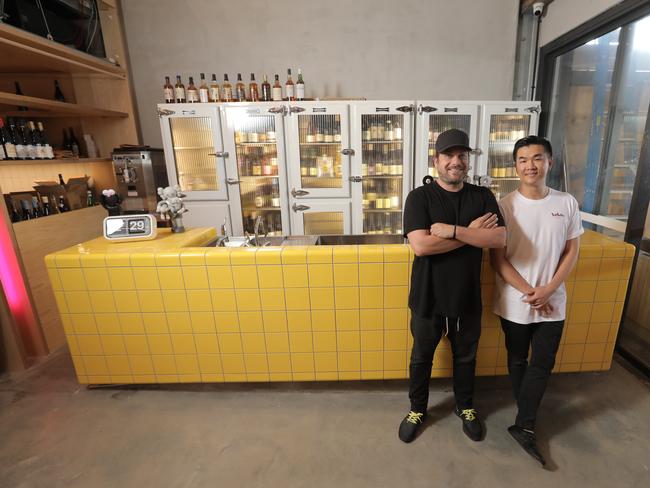 Owner Jonathan Barthelmess and chef Kitak Lee at their new restaurant Yoko at Howard Smith Wharves. Picture: Mark Cranitch