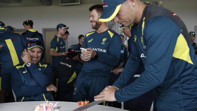 The Aussies celebrate Marcus Harris’ 27th birthday in Southampton.