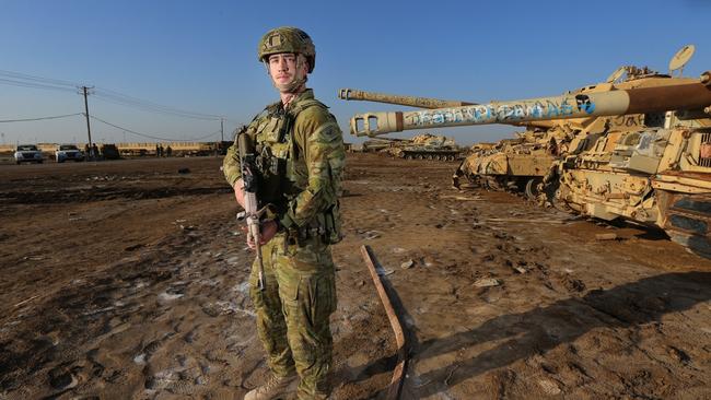 Aussie Digger Lance Corporal Dylan Tanner 22 years old from Armidale NSW on operational service in Iraq. Australian soldiers have been deployed  to a new (undisclosed) remote base in north western Iraq, as a mobile training team to be closer to train and direct counter terrorism operations against ISIS in and about Mosul. Picture Gary Ramage