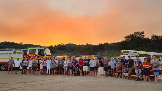 Happy Valley community picture on Fraser Island where they have stayed to fight the fire, most are members of the local rural fire brigade. Picture: Supplied.