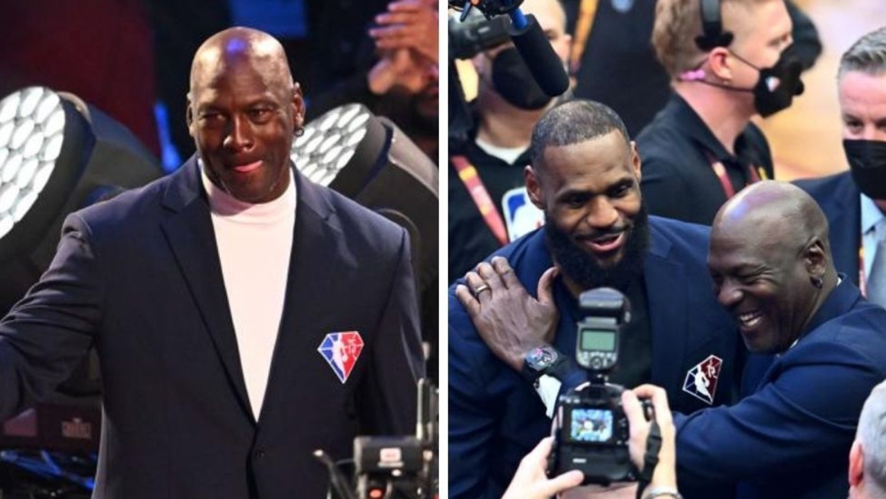 NBA All Star Weekend 2022 Michael Jordan makes rare public appearance embraces LeBron James NBA 75 team