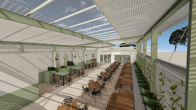 Render of The Fairfield's (formerly Oonoonba Hotel) new all weather beer garden. Picture: DAH Architecture.