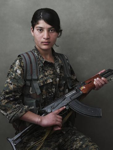 Portrait of Amara, Shingal Resistance Units YBS Sinjar Mountain, Iraq. NYC photographer Joey L. travels to Iraqi Kurdistan and Syria to tell the story of guerilla groups fighting IS. Picture: Joey L.