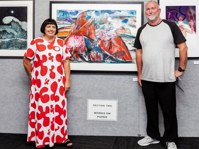 Art on Show coordinator Melissa Broadhurst with 2023 overall winner Stephen Homewood with 'Step into another land'. Picture: Contributed