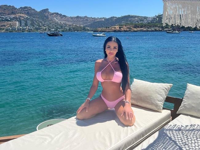 Mel Ter Wisscha posing in a pink bikini on a beach in the resort city of Bodrum in Turkey. Picture: Social Media