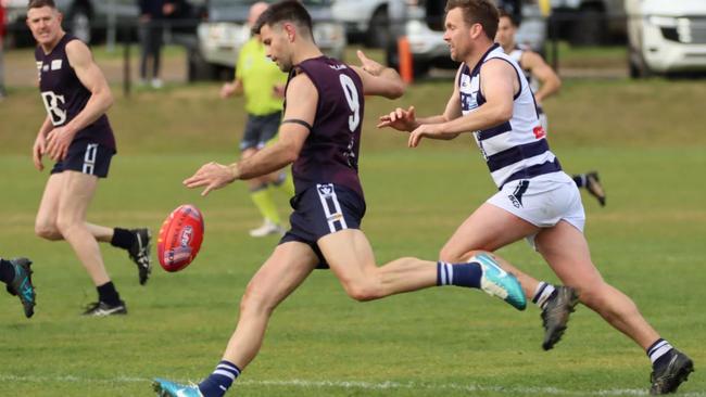 Former Richmond captain Trent Cotchin playing for Ballan on Saturday. Pictures: Carlton Draught