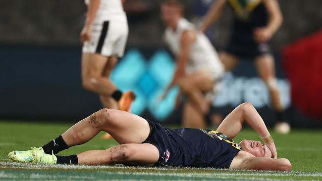 Harley Reid after the head knock in the third term. Picture: Michael Klein