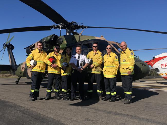 Firefighters at Holsworthy Barracks, where two Black Hawks were promised to the RFS on June 22, 2018.