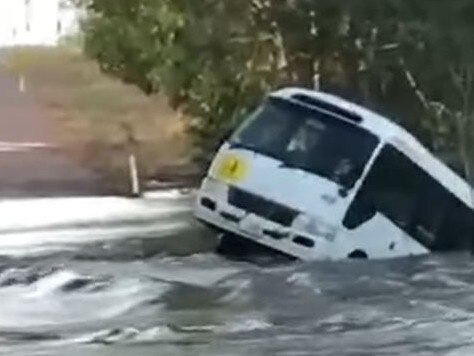 The bus got caught in floodwaters in the Northern Territory.