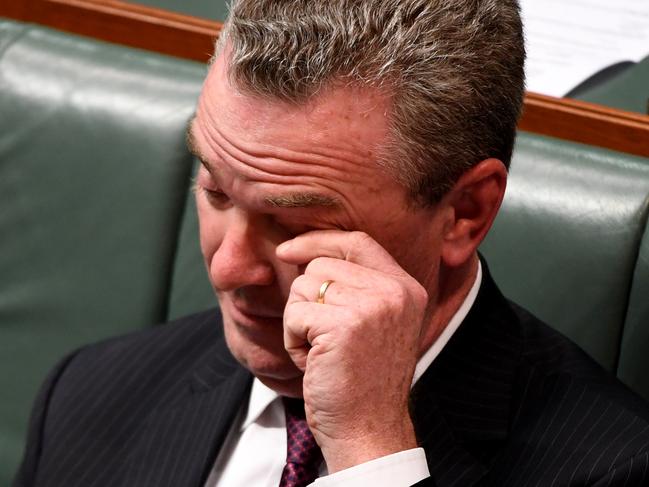 Mr Pyne was emotional after making his valedictory speech during Question Time today. Picture: Tracey Nearmy/Getty Images