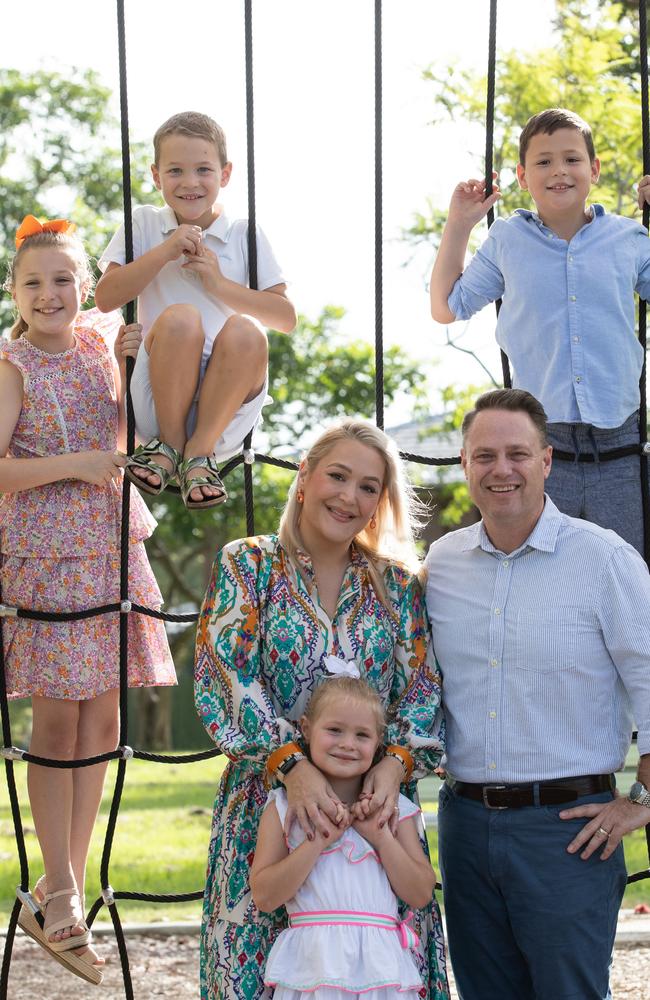 Adrian and Nina Schrinner with children Octavia, Wolfgang, Monash and Petra. Picture: David Kelly