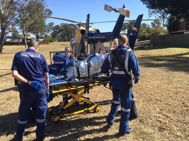 He suffered serious burns to his face, neck, back and arms. Pictures: CareFlight