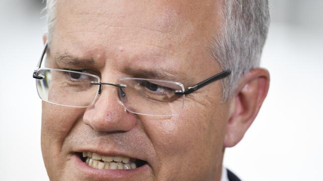 Australian Prime Minister Scott Morrison speaks to the media during a press conference at the G20 summit in Osaka, Japan, Saturday, June 29, 2019. The leaders of the world's largest economies arrived in Osaka on Thursday for the fourteenth meeting of Group of Twenty (G20). (AAP Image/Lukas Coch) NO ARCHIVING