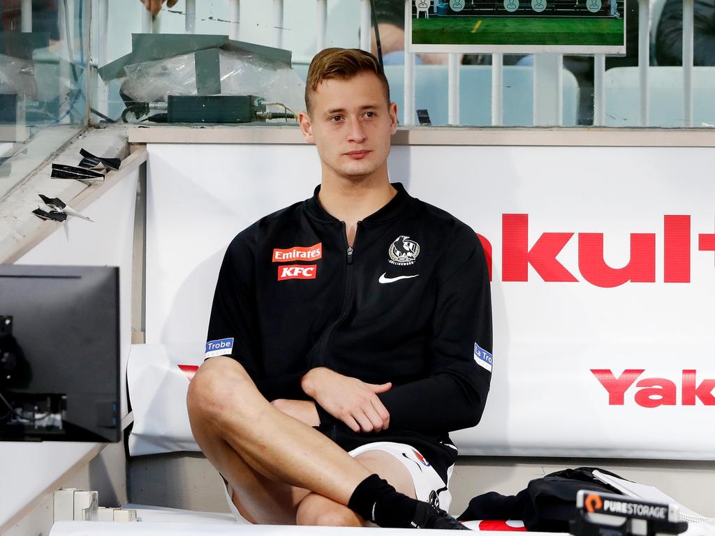 Young Pie Nathan Kreuger is a big injury concern for the Pies. Picture: AFL Photos/Getty Images